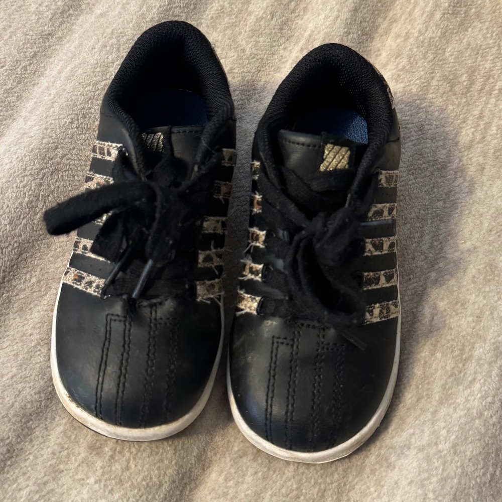 K-Swiss Classic Girls Size 10 Black Leather Leopard Glitter Sneakers Toddler